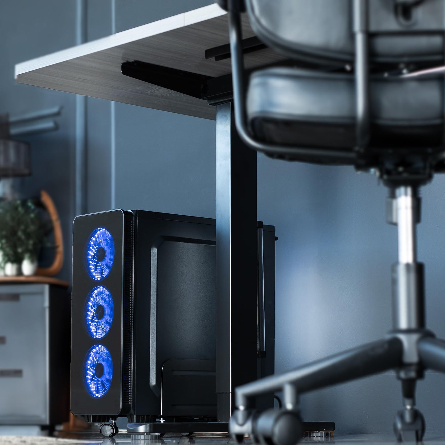 VIVO Computer Mid-Tower Case, CPU Steel Rolling Stand, Adjustable Mobile Cart Holder with Locking Caster Wheels, Black, CART-PC01