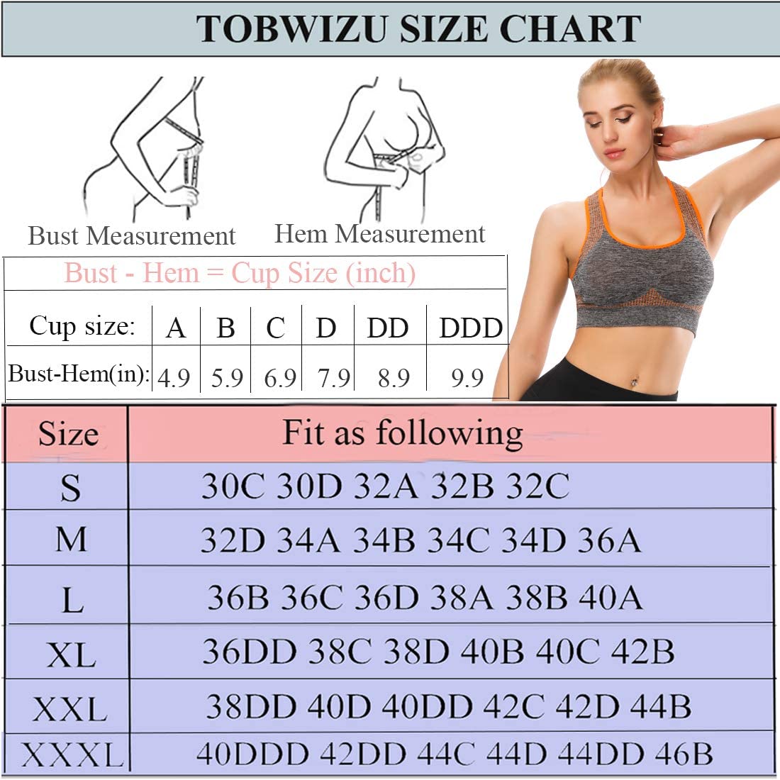 TOBWIZU Sports Bras for Women, Medium Support Yoga Gym Activewear Bras with Pocket