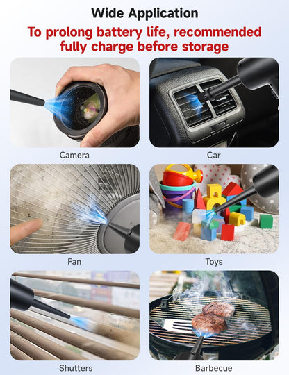 Compressed Air Duster,Fulljion 3-Gear to 51000RPM Electric Air Duster Portable Air Blower with LED Light, 6000mAhRechargeable Cordless Air Duster for Computer Keyboard Fast Charge(Black)