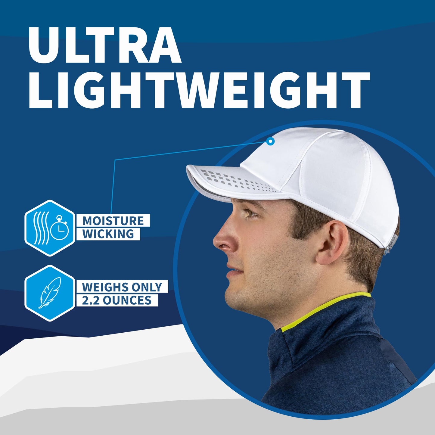 TrailHeads Men's Running Cap with UV Protection, Lightweight & Quick Drying Performance Sports Hat, UPF 50, Adjustable Fit - White/Reflective