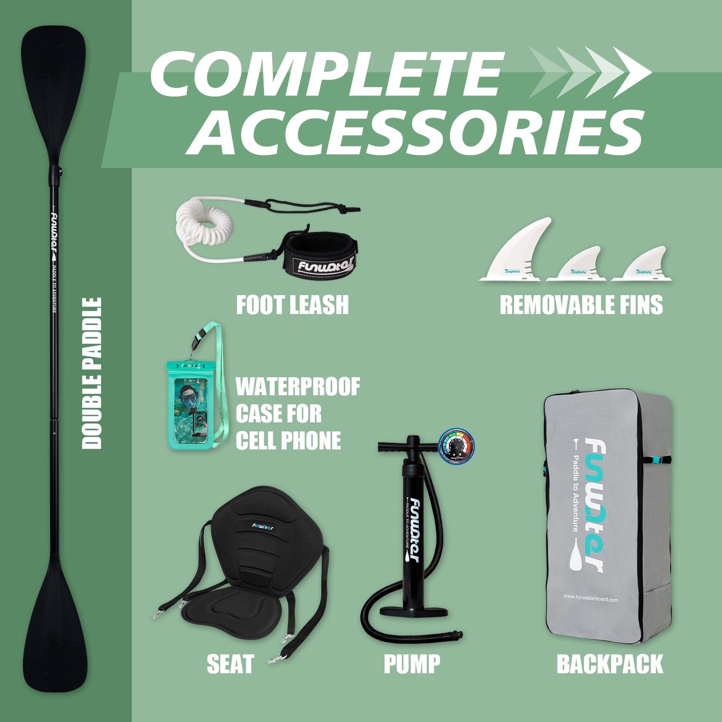 FunWater Inflatable Stand Up Paddle Board Ultra-Light Inflatable SUP Board Paddle Blow up Paddle Boards for Adults with SUP Advanced Accessories, Double-Ended Paddle, Seat, Pump, Backpack, Leash