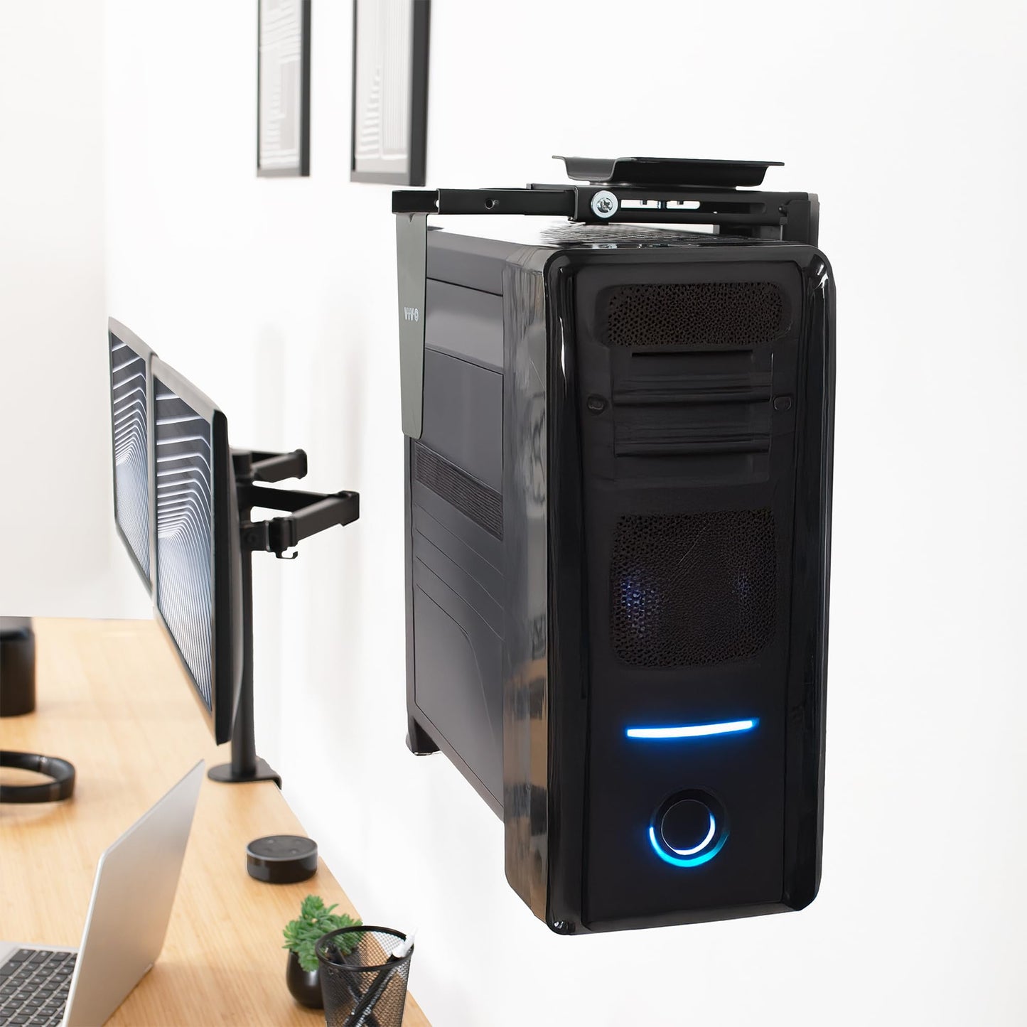 VIVO Under Desk and Wall 8.3 to 13 inch Wide Office and Gaming PC Mount, Large Computer Case CPU Machine Holder with Swivel and Locking, Holds 44 lbs, Black, MOUNT-PC01L