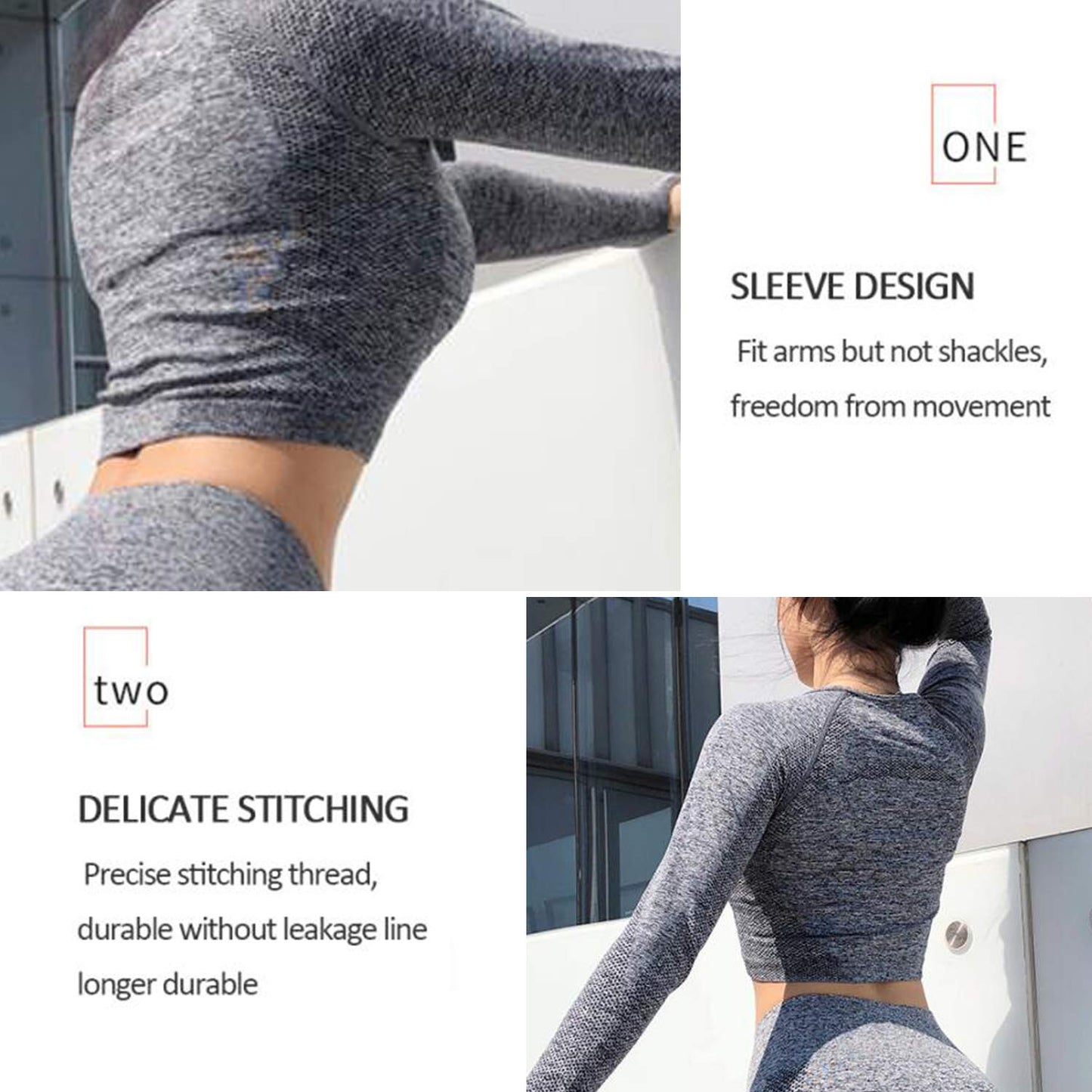 FITTOO Women's Long Sleeves Workout Crop Tops Seamless Sports Shirts Fitness Activewear Grey S