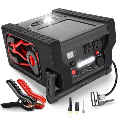 2000A Peak Car Battery Jump Starter with Air Compressor Tire Inflator, All in One Heavy Duty 12V Battery Jumper Box Car Start Booster Up to 10L Gas/8L Diesel Engines with 400W AC Inverter, LED Light