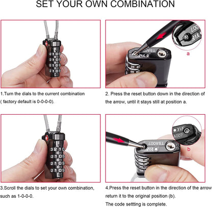 ZHEGE TSA Cable Luggage Lock, 4 Digit Zipper Lock with Open Alert Indicator, Easy to Read White Number Lock for School Gym Locker, Backpack, Suitcase, Laptop Bag (1 Pack, Red)