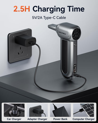 WOLFBOX MF100 Electric Air Duster-150000RPM Super Power Cordless Air Duster, Rechargeable Brushless Motor Durable Blower, 3-Gear Adjustable Dust Blower for Computer, Keyboard, Outdoor, House and Car