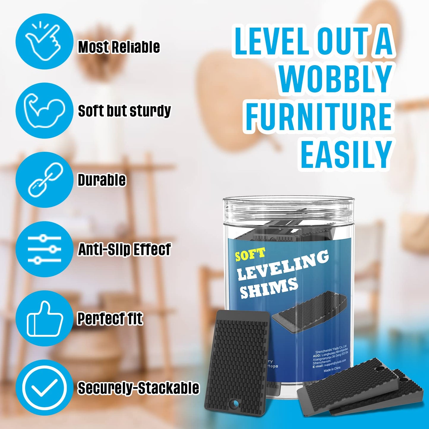 Furniture Levelers, 32 Piece Jar 2“, Rubber Shims for Leveling, Black Wedge for Table Toilet Refrigerator Piano, Non-Slip Shims for Home Improvement and Work, Cuttable and Stackable