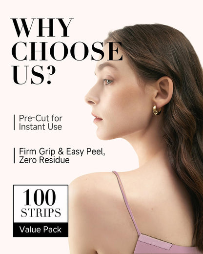 VOCH GALA Double Sided Tape for Clothes and Fashion – Stick & Easy Peel Clear Fabric Tape, Per-Cut Body Tape & Clothing Tape, Hypoallergenic Skin-Safe, Portable Emergency & Multi-Scene Use