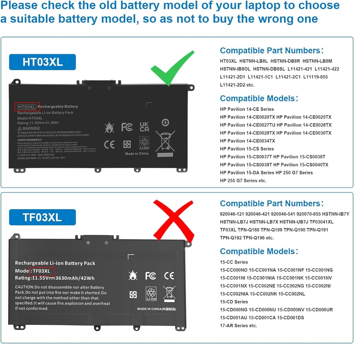 TREE.NB HT03XL L11119-855 Laptop Battery Replacement for HP Pavilion 14 15 17 15-CS 15-DA 15-DB 15-DW Series 15-CS0053CL 15-DW0033NR 15-DA0014DX HT03041XL L11421-542 L11421-2C2 HSTNN-UB7J HSTNN-DB8R