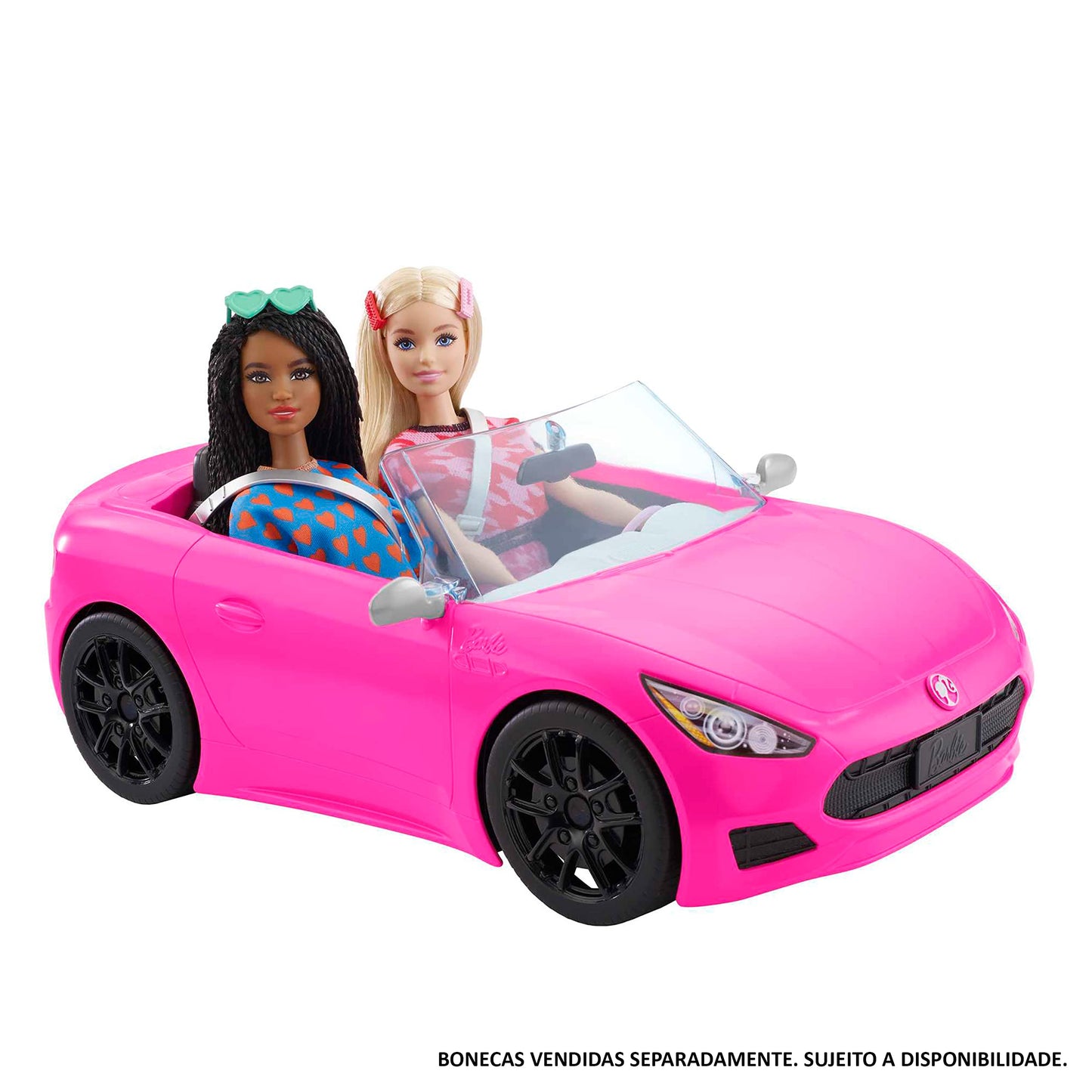 Barbie Toy Car, Bright Pink Doll-Sized Convertible with 2 Seats, Seatbelts & Rolling Wheels, Realistic Details