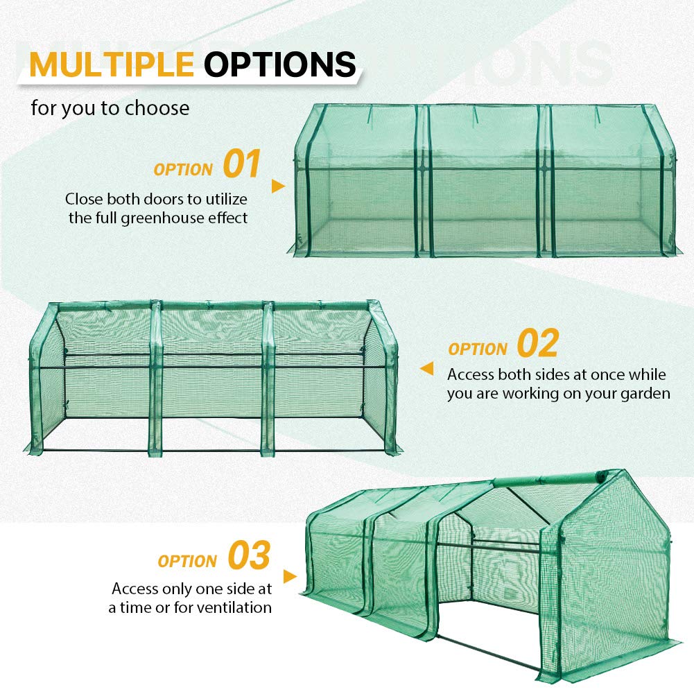 EAGLE PEAK Tunnel Greenhouse Garden Green House with Roll-Up Zipper Doors, Portable 96"x36"x36", Clear/Green PE Cover