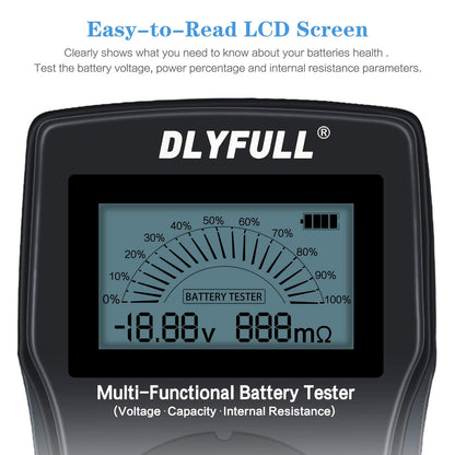 Universal Battery Checker Tester with Leads LCD Display, Battery Capacity Voltage Resistance Tester for AAA AA C D 9V Digital 12V 3.7V Li-ion 18650 CR123A CR2032 Button Cell Batteries More