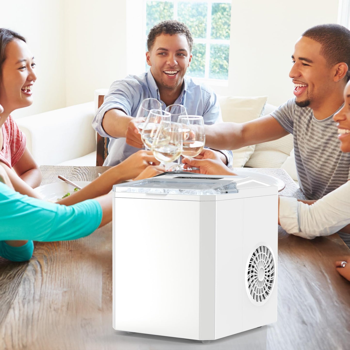 SMUG Ice Makers Countertop with Handle, Portable Ice Machine, 9 Bullet Ice Cubes in 6 Mins, 26lbs in 24Hrs, Auto-Cleaning, with Basket and Scoop, for Home, Kitchen, RV, Camping, White