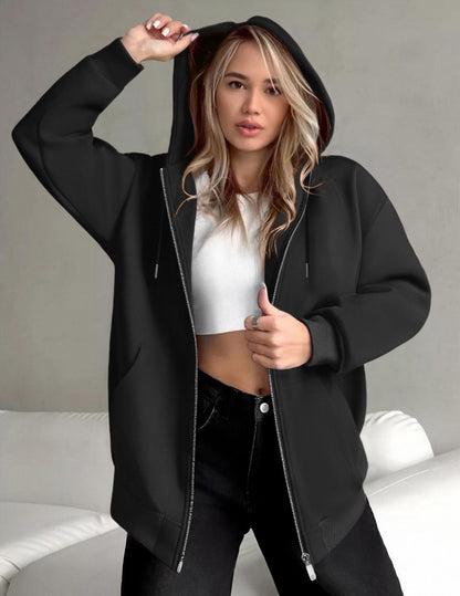 Zeagoo 2025 Hoodies Y2k Fashion Clothing Sweatshirt Women Zip Up Hoodie Fashion Oversized Sweatshirt Black