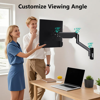 WALI Computer Monitor Wall Mount for 17 to 32 Inch Screens, Single Monitors Mount Holds up to 22lbs, Fully Adjustable Gas Spring Wall Mount Monitor Arm, 75x75/100x100mm VESA Mount (GSWM001), Black