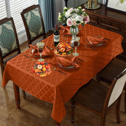 SASTYBALE Rust Jacquard Damask Tablecloth - 60x84 Inch Rectangle (Fits 6-8 Seats) - Fall Thanksgiving Decor - Water Resistant, Wrinkle-Free Polyester, Rustic Harvest Dining Cover for Parties