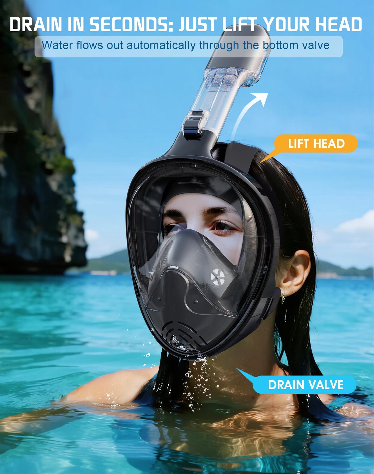 Greatever Full Face Snorkel Mask, Snorkeling Gear for Adults with Latest Dry Top Breathing System and Detachable Camera Mount, Snorkel Mask Adult, Snorkels Anti-Fog & Anti-Leak