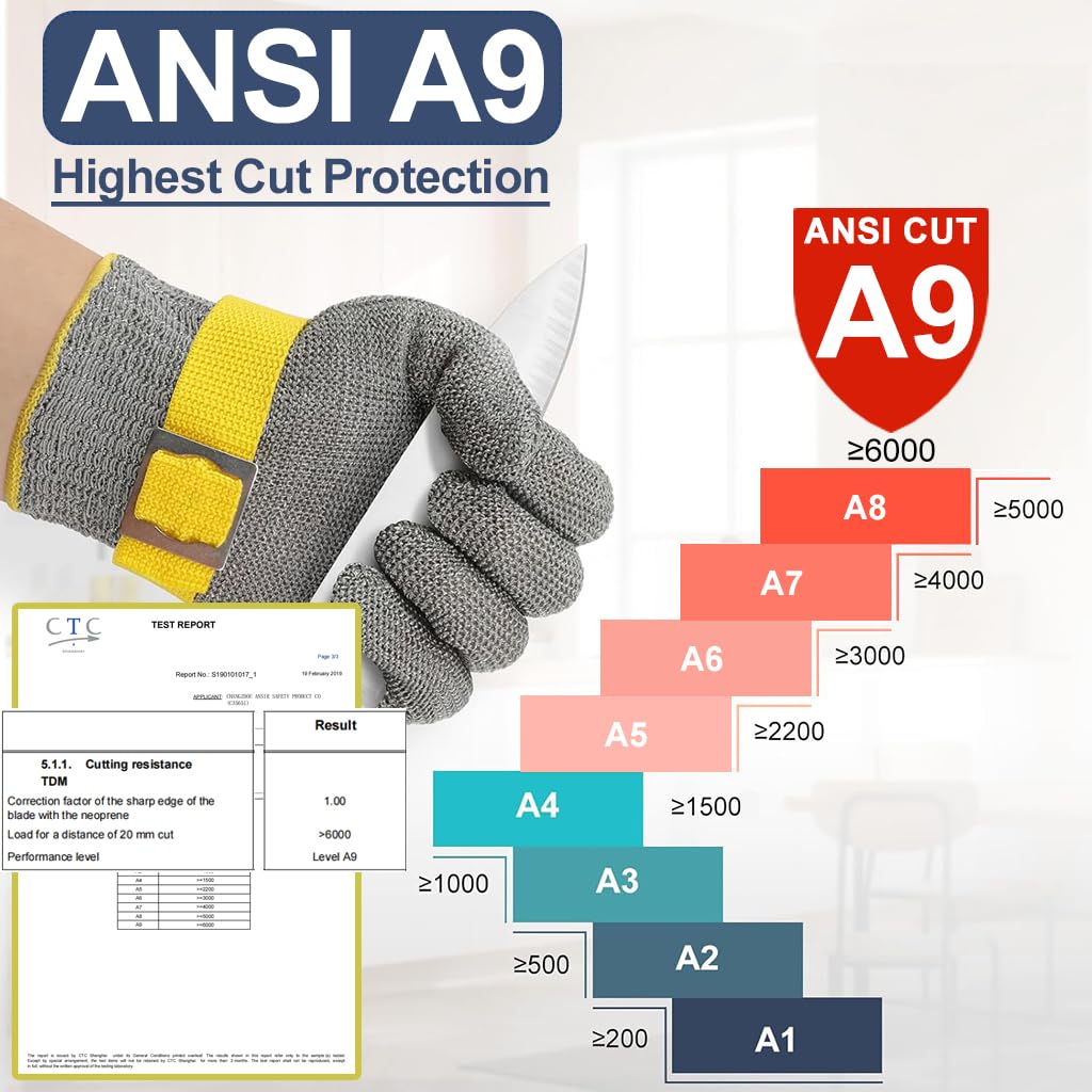 Dowellife ANSI A9 Cut Resistant Glove Food Grade, Stainless Steel Mesh Metal Knife Cutting Glove for Butcher Oyster Shucking Kitchen Mandoline Chef Slicing Fish Fillet (Medium)