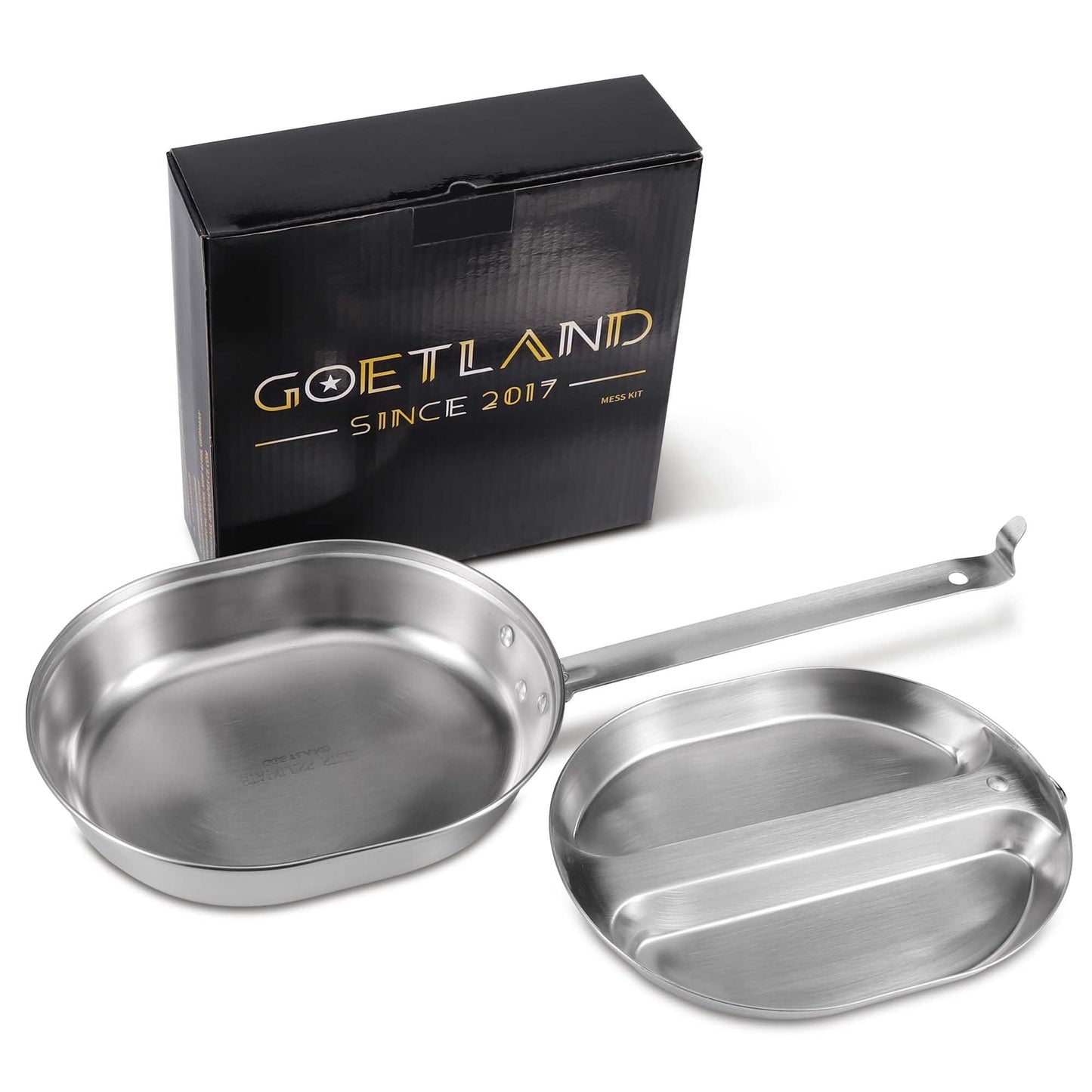 Goetland 304 Stainless Steel US Military Mess Kit Plate Set GI Type Outdoor Camping Hiking Picnic BBQ Beach