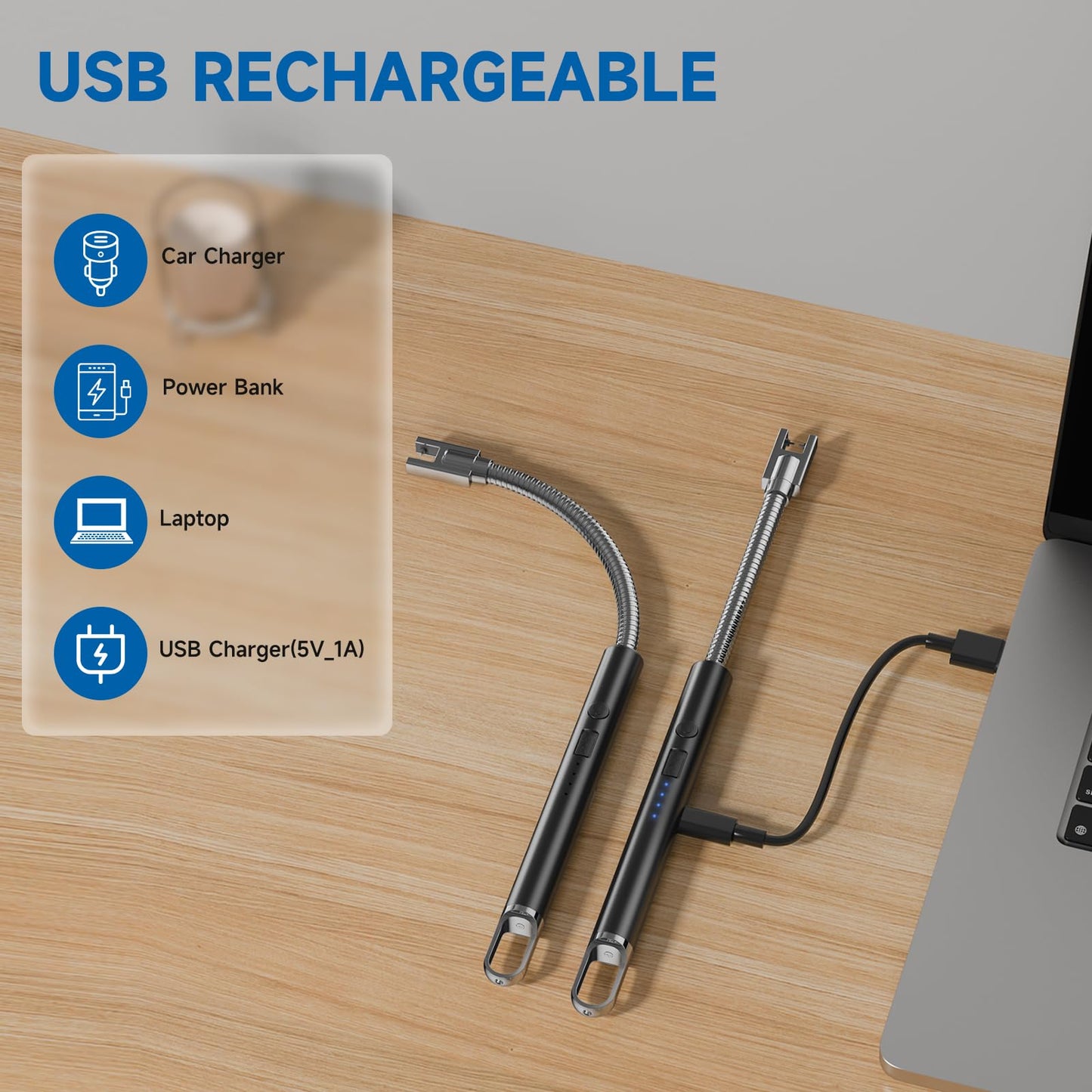 Flame bird 2 Pack Electric Candle Lighter Flameless Arc Windproof Flexible Long Neck USB Rechargeable Lighter for BBQ Grill Fireworks Camping. (Black)