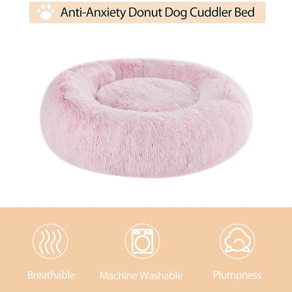 WNPETHOME Calming Dog Bed Cat Bed Donut, Faux Fur Pet Bed Self-Warming Donut Cuddler, Comfortable Round Plush Dog Beds (20 x 20 x 8 Inch, Light Pink)