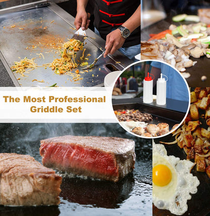 ROMANTICIST 8pcs Professional Griddle Accessories Kit - Heavy Duty Stainless Steel Grill Spatula Set for Grill Griddle Hibachi Flat Top Outdoor Cooking - Great Grill Gift on Birthday Wedding