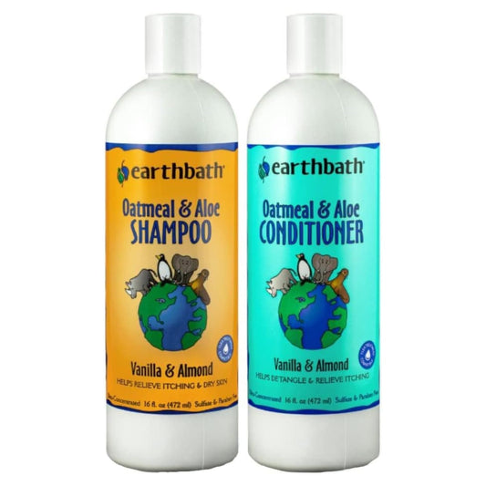 earthbath, Oatmeal & Aloe Dog Shampoo and Conditioner - Oatmeal Shampoo for Dogs, Itchy, Dry Skin Relief, Dog Wash, Made in USA, Dog Conditioner, Pet Shampoos - Vanilla & Almond, 16 Oz (1 Set)