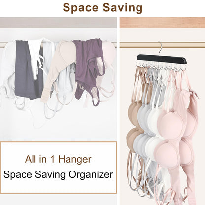 Bra Hanger for Closet, Tank Top Organizer 20 Hooks Capacity Foldable Wood Space Saving Hanger Closet Organizers and Storage for Dorm & Apartment for Tank Top, Hats, Scarf etc.
