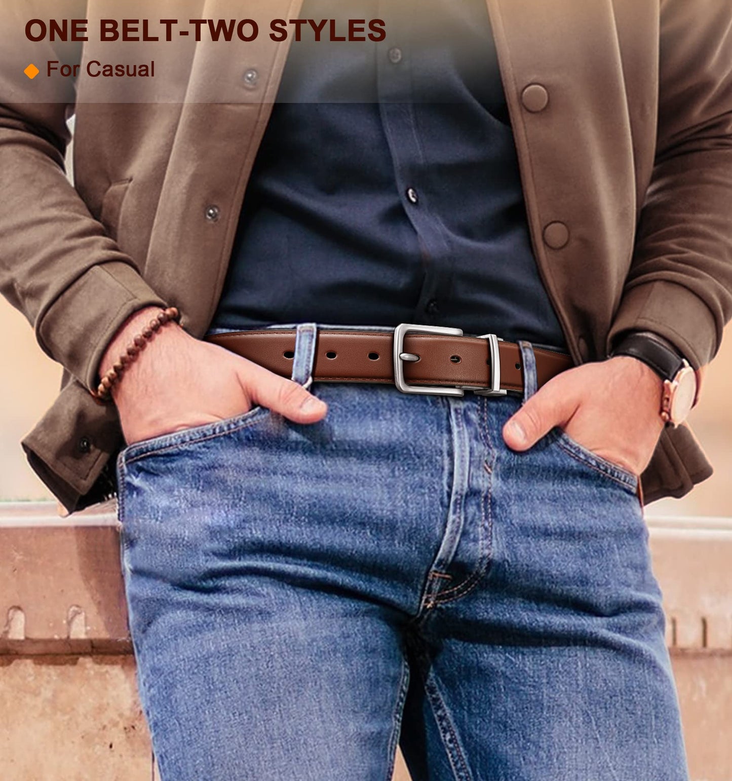 BULLIANT Men's Belt,Reversible Belt Adjustable For Gift Men 1.25”-Cut For Fit-2 Sides in 1 Belt(Not 2)(Black/Light Brown,24"-26" Waist Adjustable)