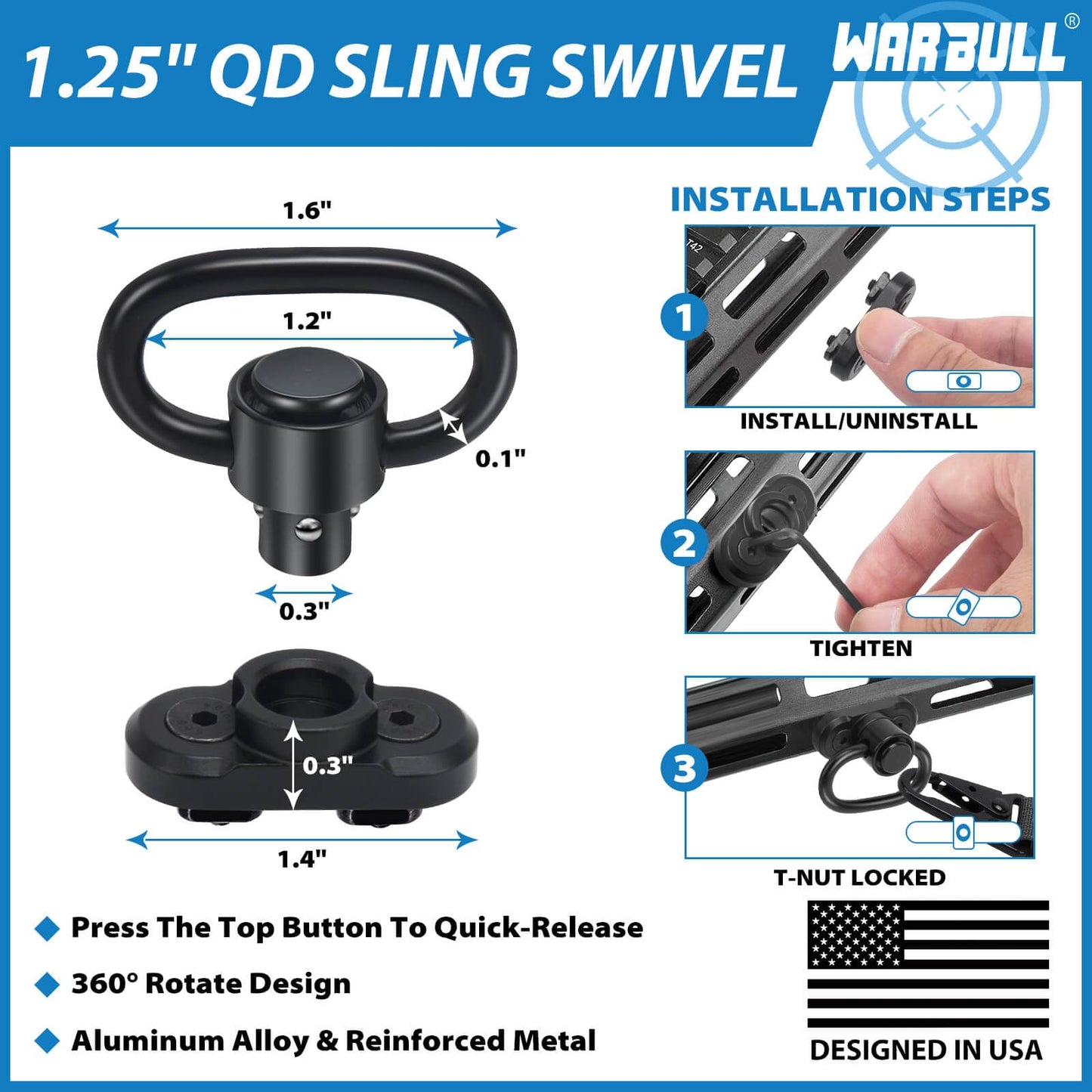 WarBull 2 Point Rifle Sling, QD Swivel Quick Adjust Gun Sling with HK Hook, Soft Shoulder Pad Tactical Rifle Sling for Rifle, Shotgun, Crossbow, Hunting and Outdoor Sports with Keychain Gift (Black)