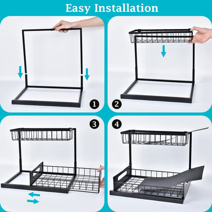 REALINN Under Sink Organizer, Pull Out Cabinet Storage 2 Tier Slide Out Sink Shelf, Kitchen Organizers and Storage, Black, 1 Pack