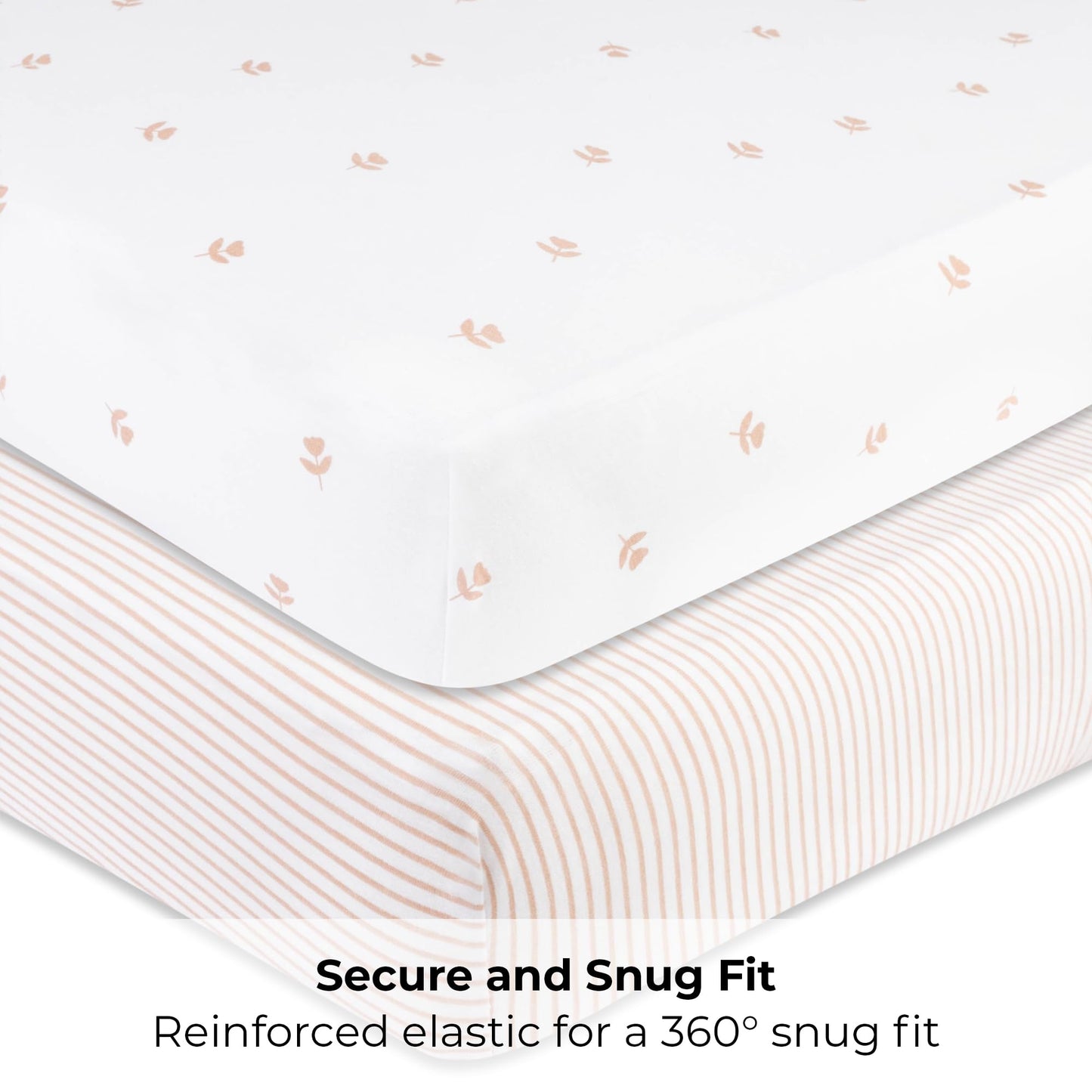 Ely’s & Co. Pack and Play Sheets, for Mini/Portable Crib, 2 Pack Fitted Playpen Play Yard Sheet Set Compatible with Graco Pack n Play, for Baby Girls, 100% Cotton, Pink Tulips and Stripes, 38”x24”x5”