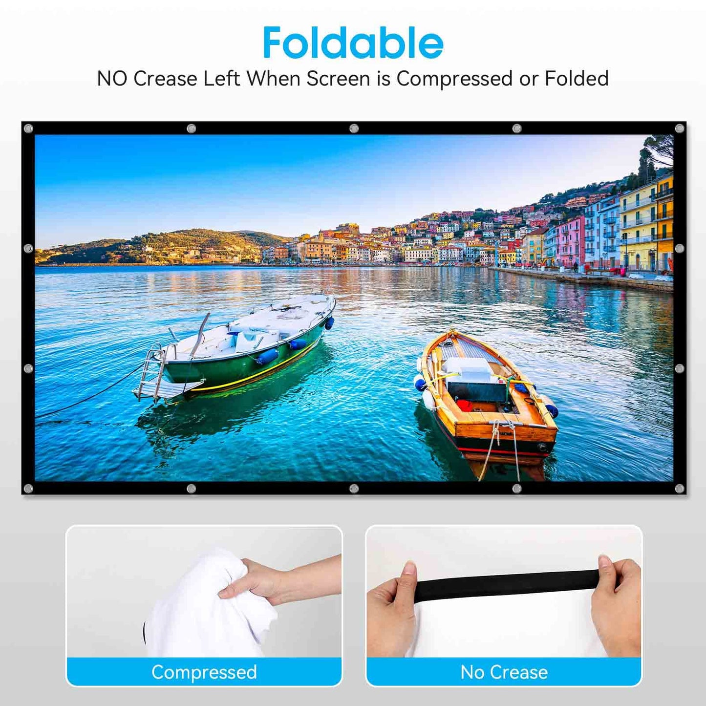 Frocopo 100 inch Projection Screens, Double Sided Washable Outdoor Projection Screen, 16:9 Foldable Anti-Crease Portable Projector Movies Screens for Camping Party, Home Theater, Office