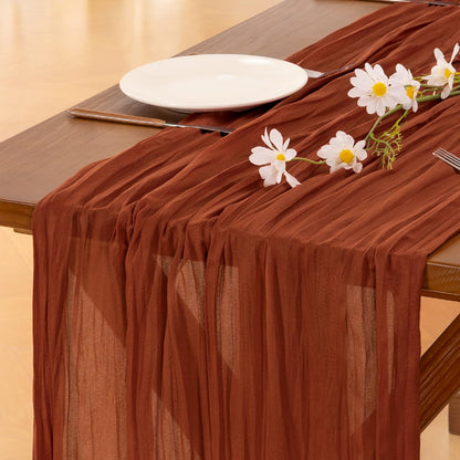 Socomi Fall Table Runner Terracotta Cheesecloth Gauze Burnt Orange Boho Rustic Farmhouse 120 inch 10FT Cheese Cloth Runner for Wedding Party Baby Shower Home Decor Holiday Thanksgiving Decorations