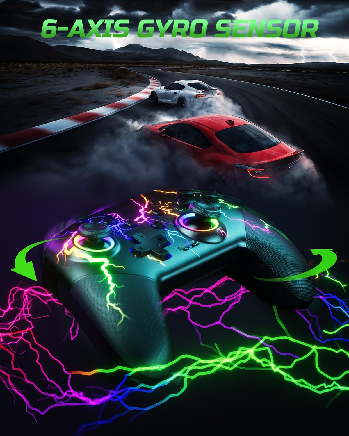 VOYEE Switch Controllers Compatible with Switch/Lite/OLED/PC Windows, 1000mAh Programmable RGB Lightning LED, Wireless Pro Controller with One Key Pairing/Wake Up/Turbo/Vibration