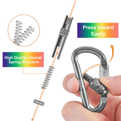 Zalava 6pcs 2”D-Clip Durable Locking Carabiner Keychain Clip with Hook