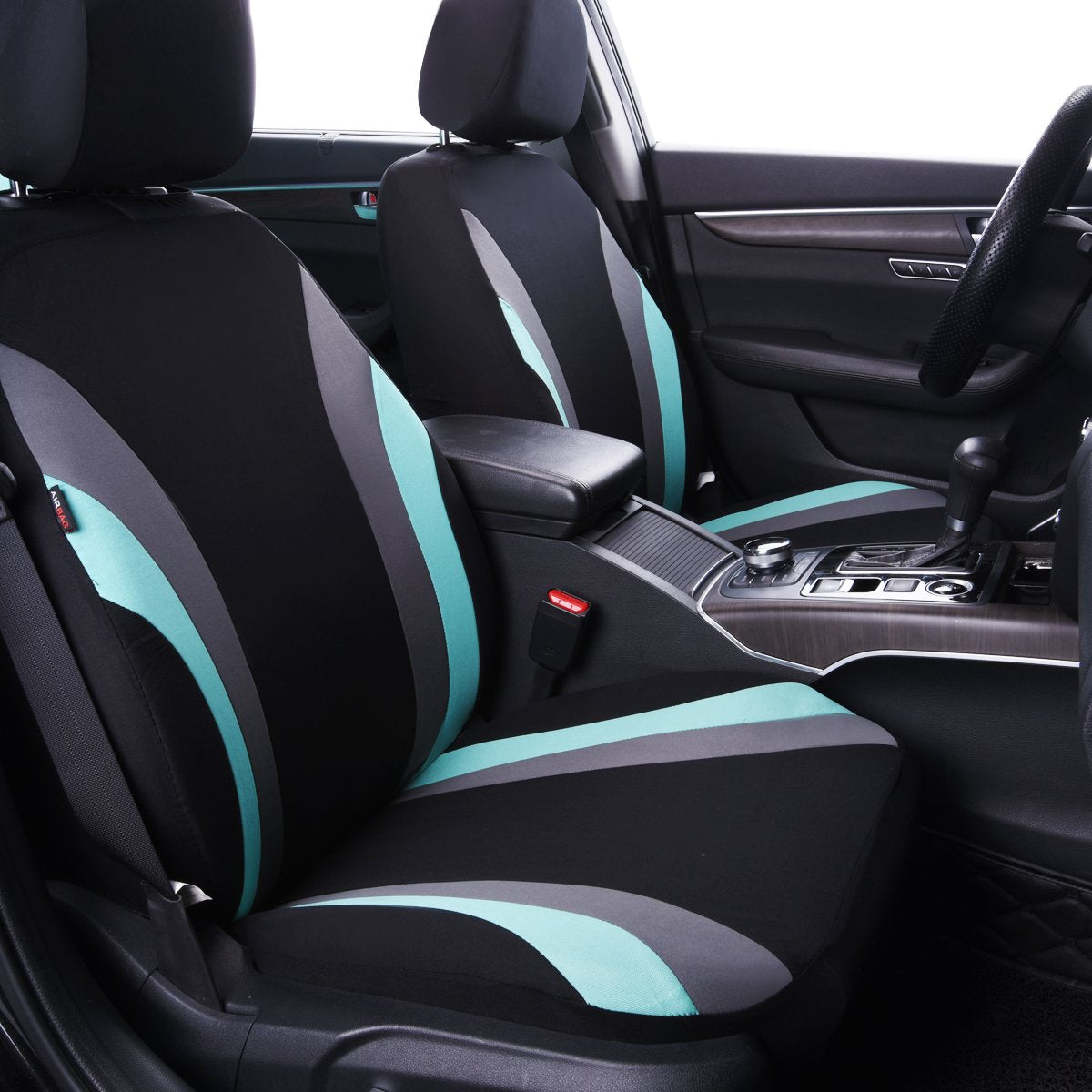 CAR PASS Line Rider Sporty Cloth 11PCS Universal Fit Car Seat Cover -100% Breathable with 5mm Composite Sponge Inside,Airbag Compatible,3zipper Bench(Full Set, Black and Mint)