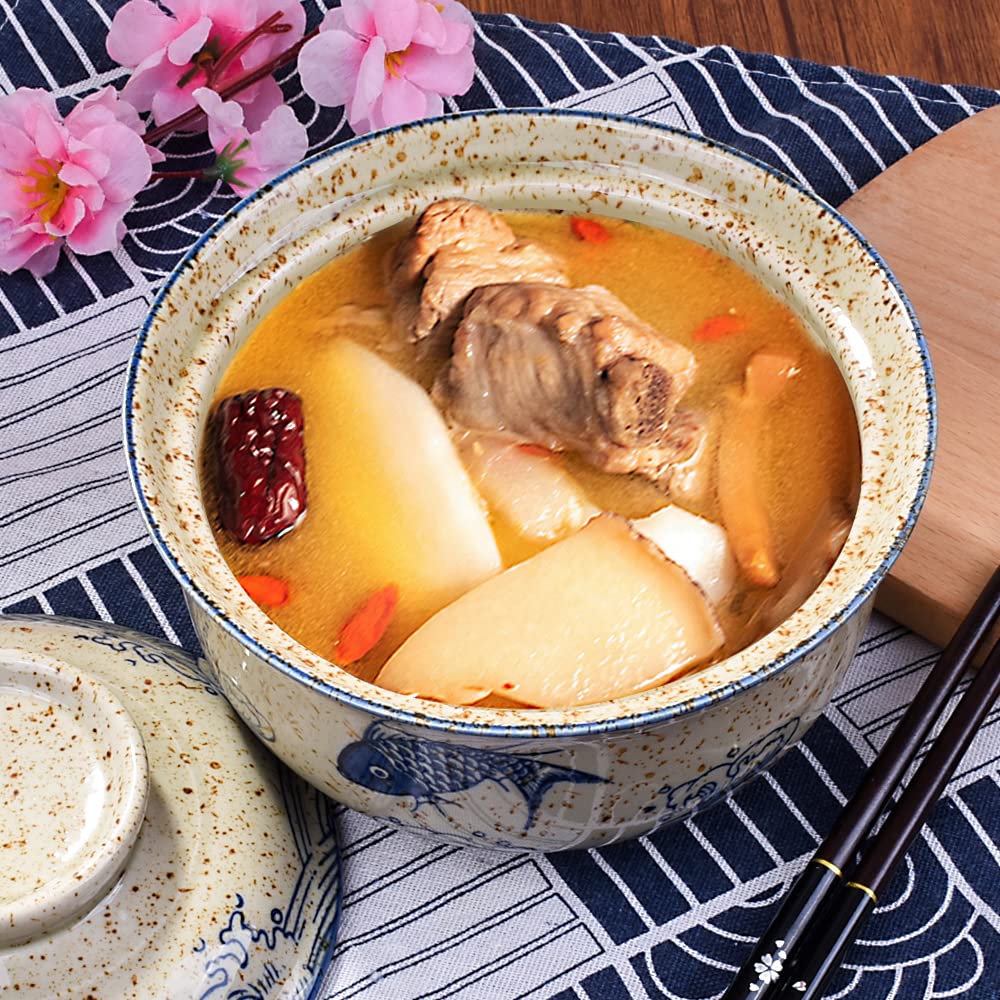 Whitenesser Ramen Bowl with Lid, Japanese Style 25.4 OZ Big Ceramic Bowls with Lid and for Soup Rice Noodle and Porridge, Microwave Oven Safety