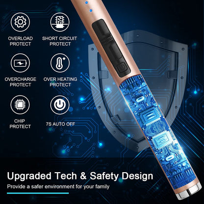 SUPRUS Electric Lighter Candle Type C Rechargeable Lighter with Upgraded LED Battery Display Safety Switch Flameless Plasma Windproof for Candle Cooking BBQs Fireworks (Champagne Gold)