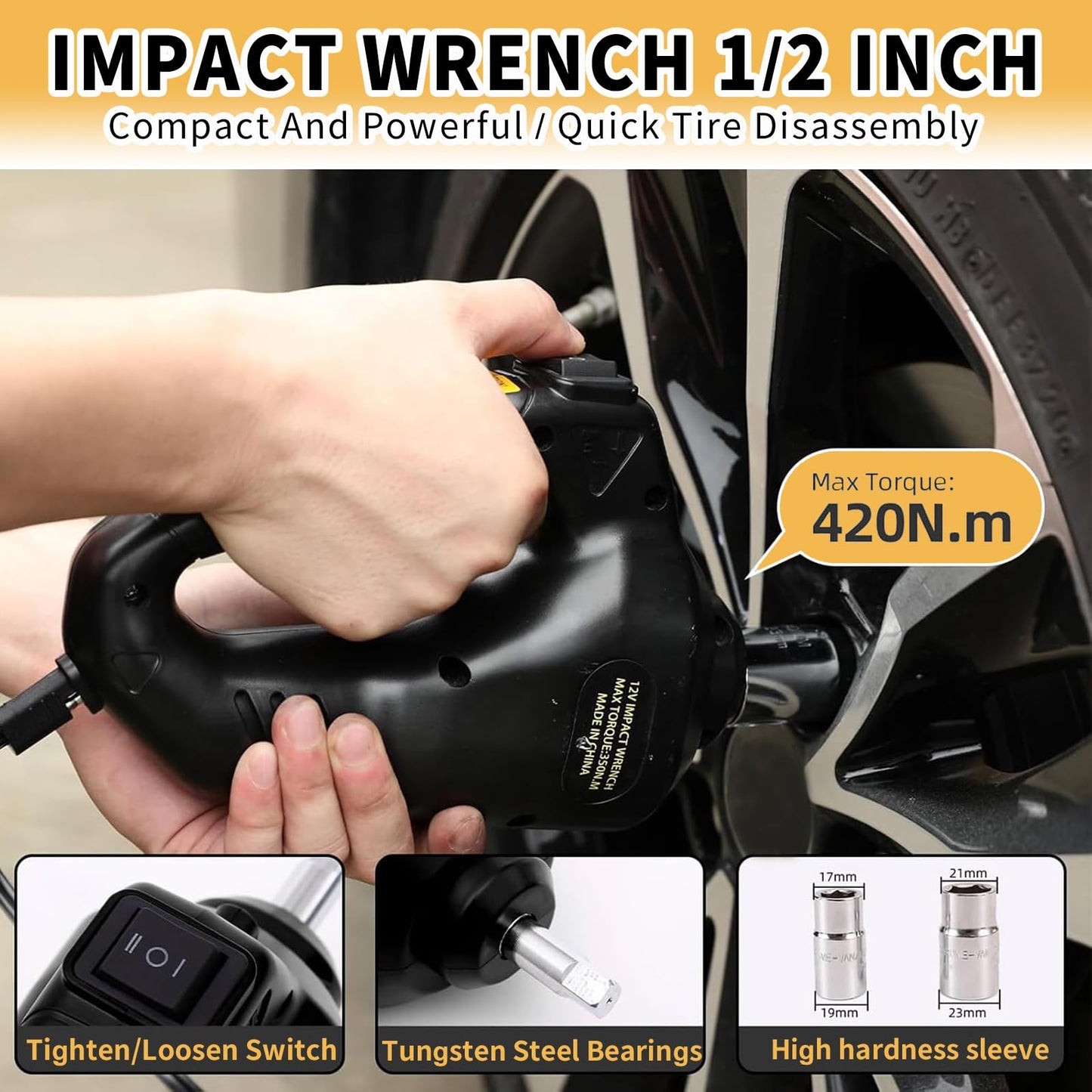 ROGTZ Electric Hydraulic Car Jack Kit 5 Ton 12V Portable Lift Range 17.7 Inch with Impact Wrench and Tire Inflator Pump for SUV Sedan Truck Car Repair Floor Jack for Vehicle Tire Change with LED Light