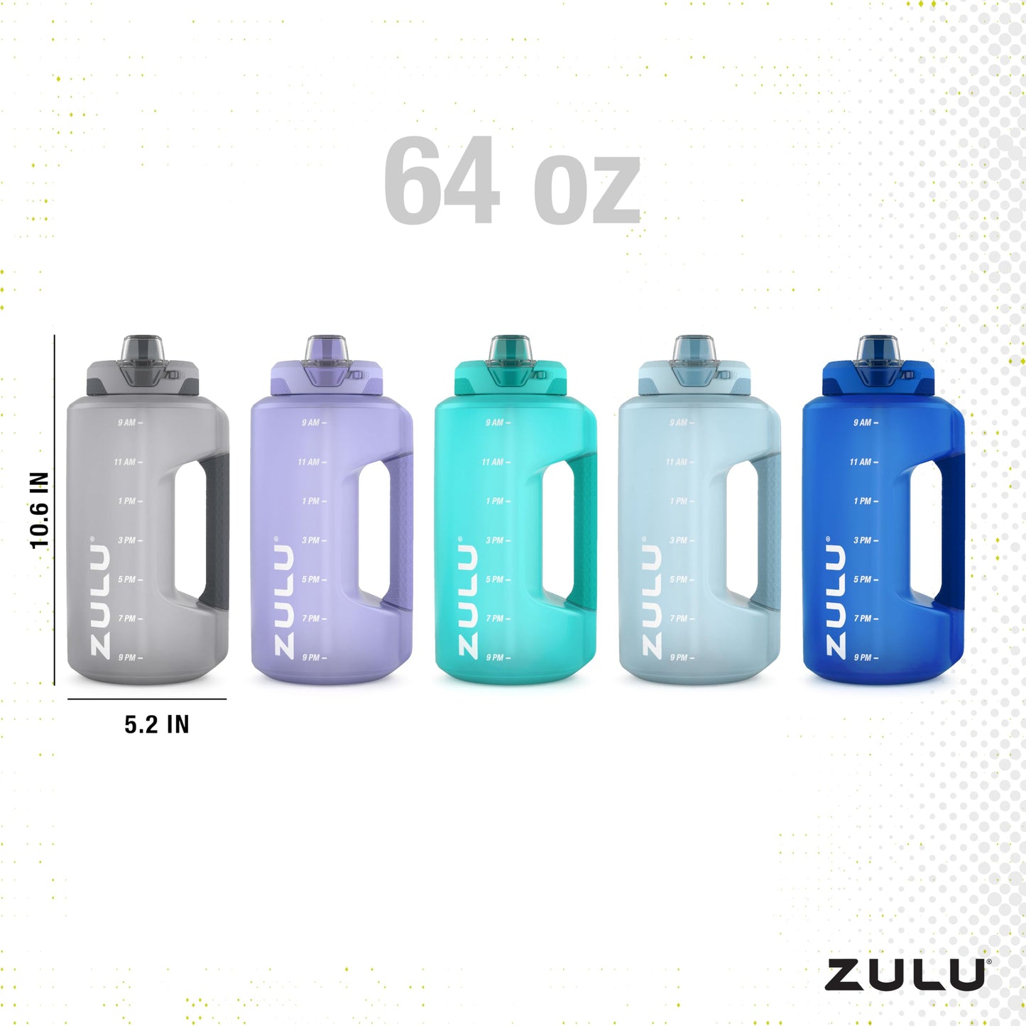 Zulu Goals 64oz Large Half Gallon Jug Water Bottle with Motivational Time Marker, Covered Straw Spout and Carrying Handle, Perfect for Gym, Home, and Sports, Aquaviva