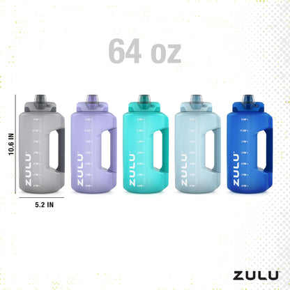 Zulu Goals 64oz Large Half Gallon Jug Water Bottle with Motivational Time Marker, Covered Straw Spout and Carrying Handle, Perfect for Gym, Home, and Sports, Aquaviva