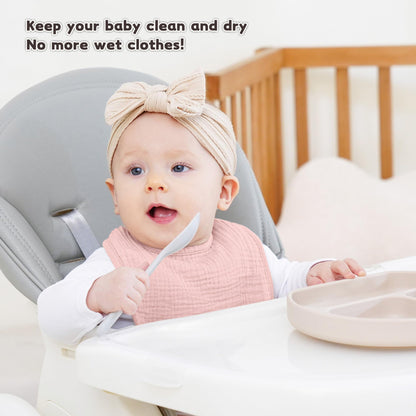 Susurration Muslin Baby Drool Bibs 10Pack Soft Square Adjustable Bandana Bibs for Unisex Baby Girls & Boys (Pink)