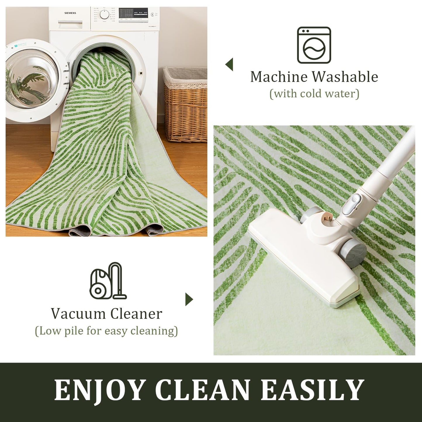 YIHOUSE Green Rug for Living Room, 6×9 Modern Abstract Area Rug, Geometric Contemporary Wave Striped Rugs for Playroom Nursery, Washable Nonslip Large Ultra-Thin Rug for Bedroom Dining Room