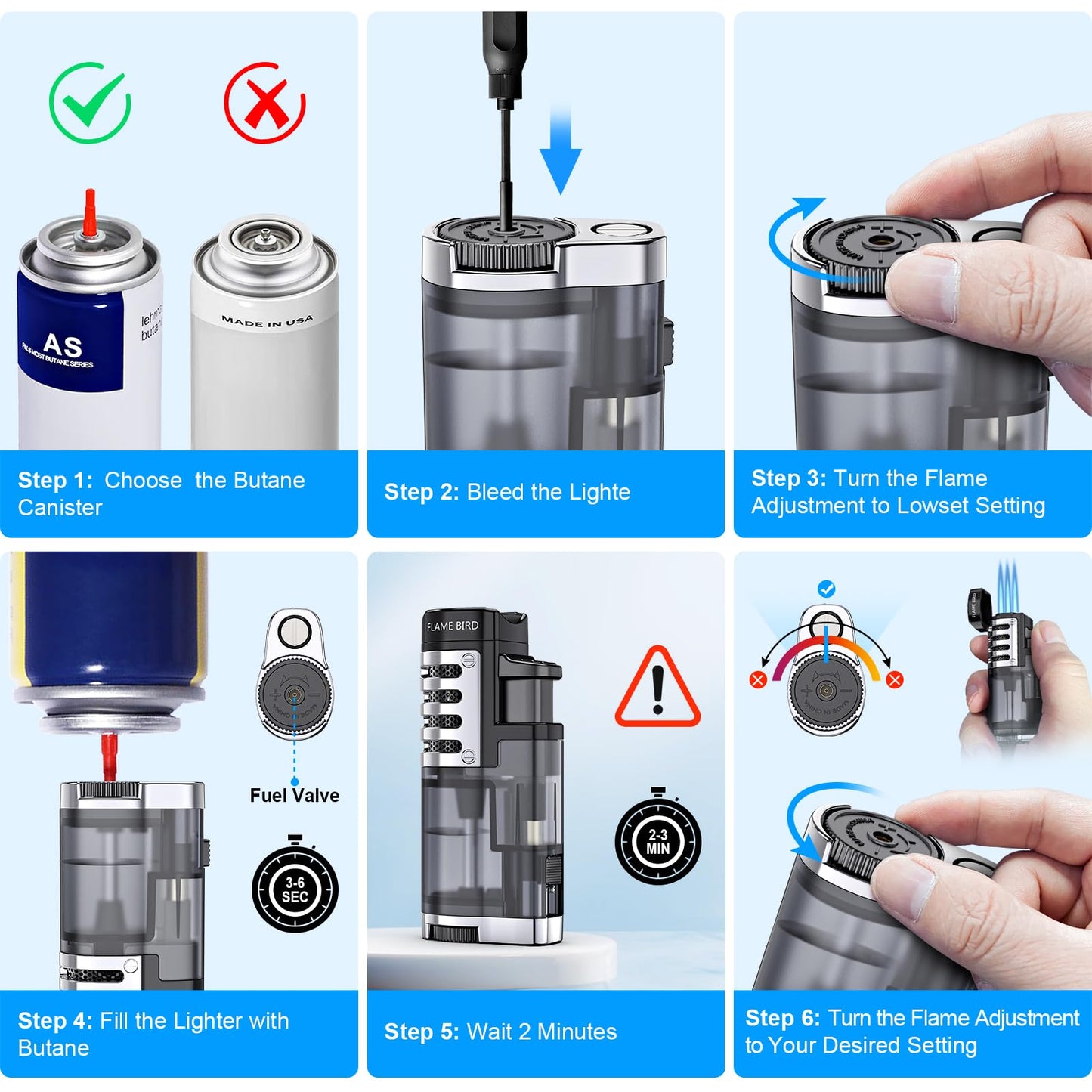 Torch Lighter Butane Refillable Triple Jet Flame Torch Lighters, Windproof Adjustable Flame Butane Torch Lighter with Punch 2 Pack (Without Fuel)