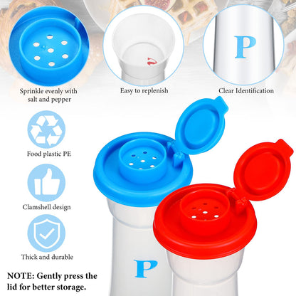 Romooa Set of 2 Plastic Salt and Pepper Shakers with Lids Large Hourglass Covered Moisture Proof Salt Shaker Pepper Container for Home Kitchen Restaurant Camping(Blue Red)