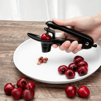 Cherry Pitter - Ordekcity Stainless Steel Cherries Corer Pitter Tool with Hand-held Push Design, Save Time & Space for Making Cherry Jam with Lock Design(Black)