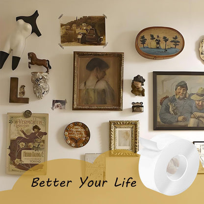 Double Sided Heavy Duty Extra Strong Adhesive Tape -Indoor/Outdoor General Purpose Nano Tape for Securing Picture Frames, Carpets. - Reusable and Without Leaving Adhesive Marks (1.18 inches x 10 feet)