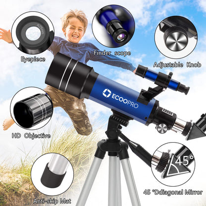 Telescope for Kids & Adults Beginners, 70mm Astronomy Refractor Telescope with Adjustable Tripod, Portable Telescope for Moon & Planet Viewing, Includes 2 Eyepieces & Finder Scope