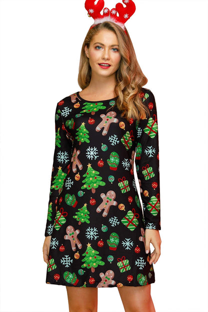 Christmas Dress for Women Cute Gingerbread Print Fit Flare Casual Themed Instant Holiday Outfits XL